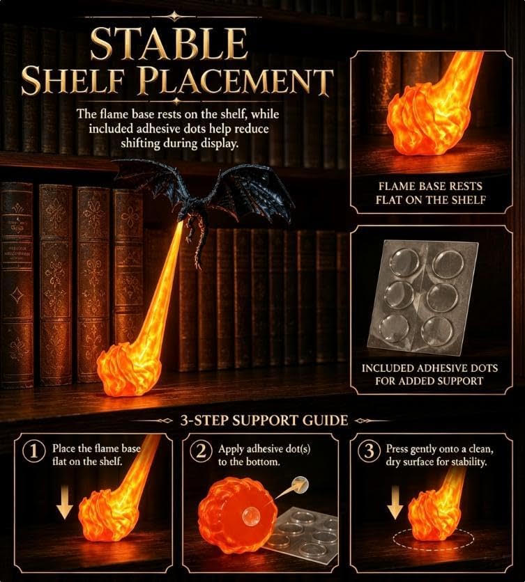 Dragon Fire Bookshelf Lamp – Glowing Flame LED Night Light for Shelf, Desk & Room Decor