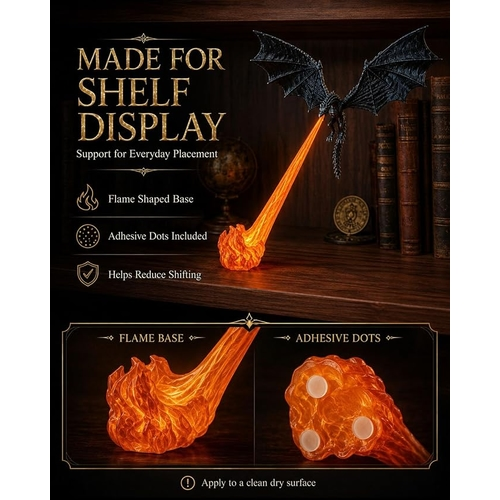 Dragon Fire Bookshelf Lamp – Glowing Flame LED Night Light for Shelf, Desk & Room Decor