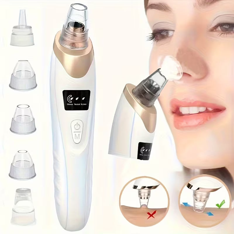 ✨ Multifunctional Cleaning Instrument – Electric Blackhead Remover & Pore Vacuum | 5 Suction Levels | 6 Replaceable Heads | USB Rechargeable