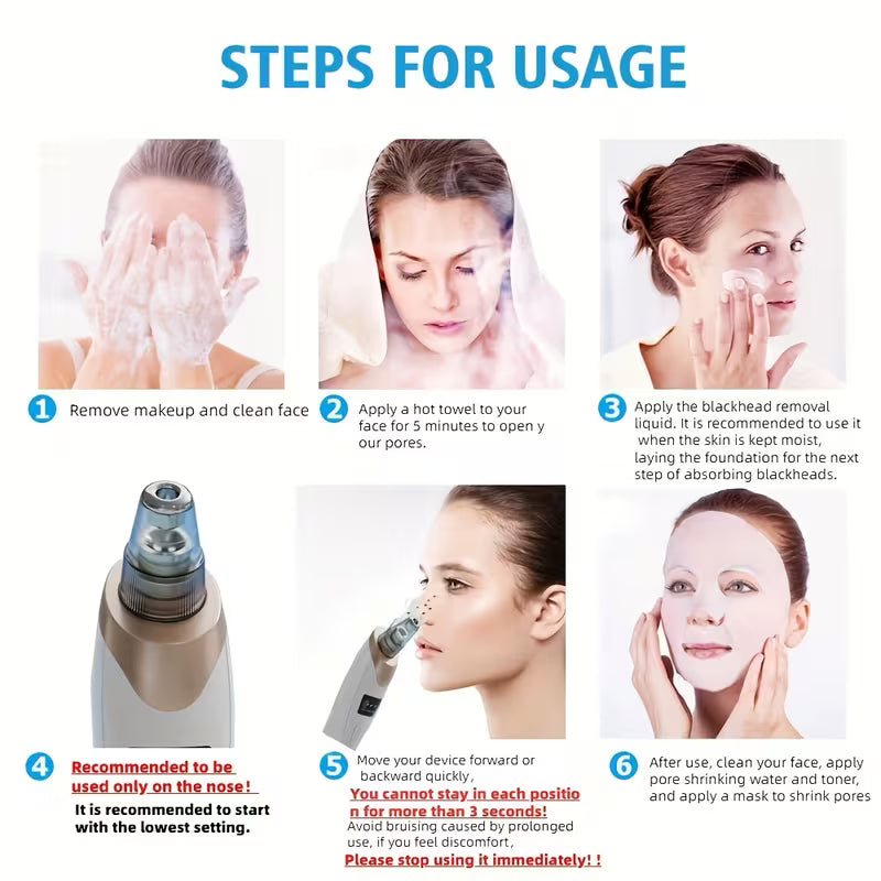 ✨ Multifunctional Cleaning Instrument – Electric Blackhead Remover & Pore Vacuum | 5 Suction Levels | 6 Replaceable Heads | USB Rechargeable