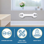Non-Slip Large Shower Handle For Bathroom, Punch-Free Traceless Glass Suction Handle, Powerful Suction Grip