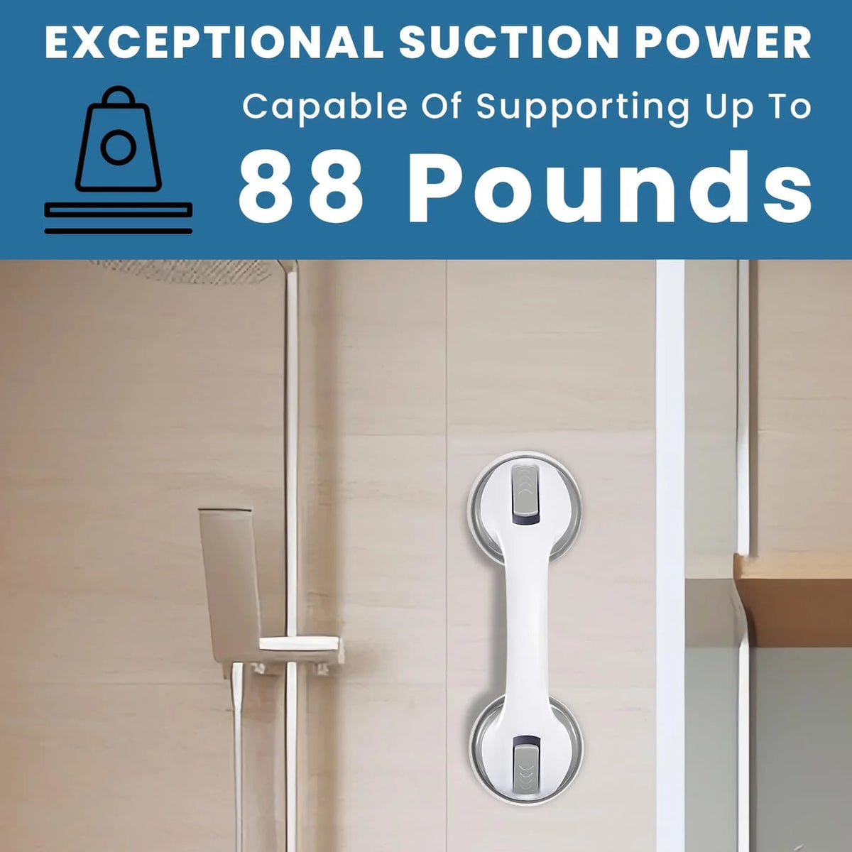 Non-Slip Large Shower Handle For Bathroom, Punch-Free Traceless Glass Suction Handle, Powerful Suction Grip FOMO