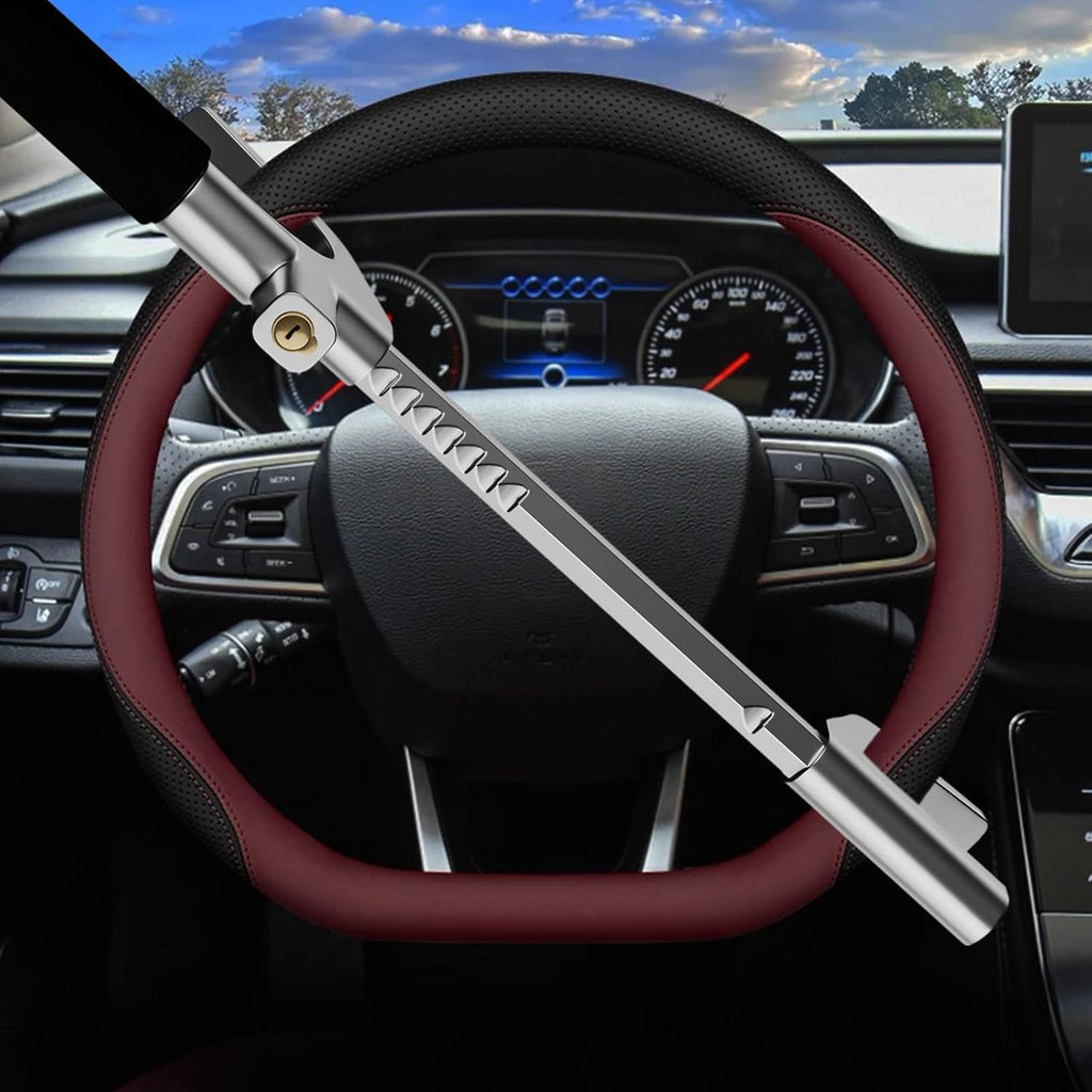 FOMO Heavy Duty Steering Wheel Lock with Safety Hammer – Universal Anti-Theft Car Lock for Cars, SUVs, Vans & Trucks | Adjustable Security Lock | Black