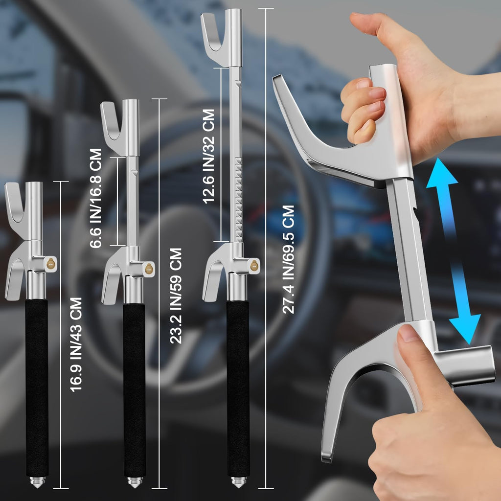 FOMO Heavy Duty Steering Wheel Lock with Safety Hammer – Universal Anti-Theft Car Lock for Cars, SUVs, Vans & Trucks | Adjustable Security Lock | Black