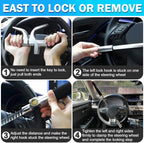 FOMO Heavy Duty Steering Wheel Lock with Safety Hammer – Universal Anti-Theft Car Lock for Cars, SUVs, Vans & Trucks | Adjustable Security Lock | Black
