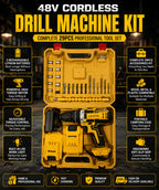 🔧 48V Cordless Drill Machine Kit – Rechargeable Electric Drill with 2 Batteries, Charger & 30+ Accessories