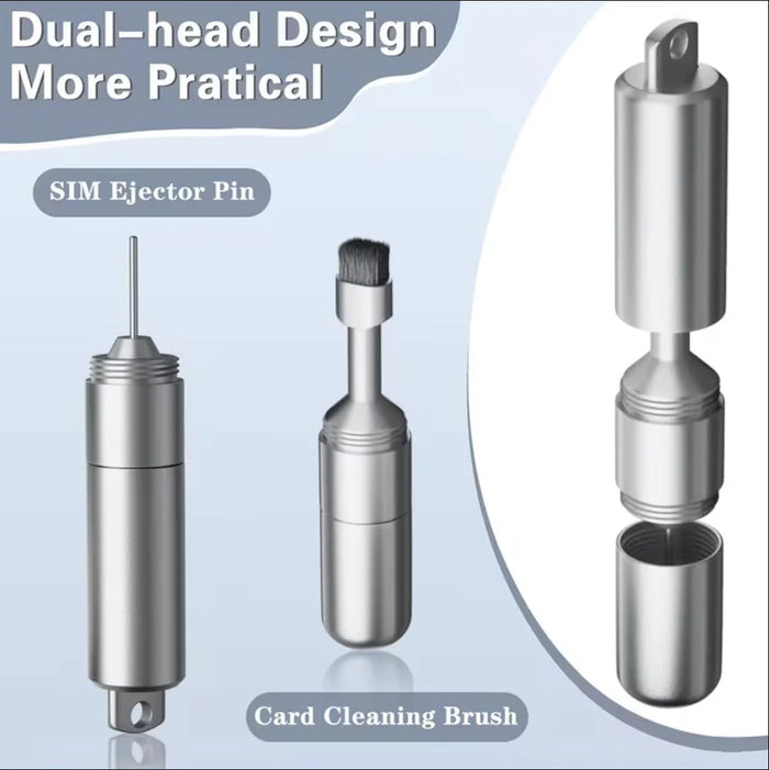 2-in-1 SIM Card Ejector Pin with Cleaning Brush | Dual Head Mobile Cleaning Tool with Protective Case & Carabiner FOMO