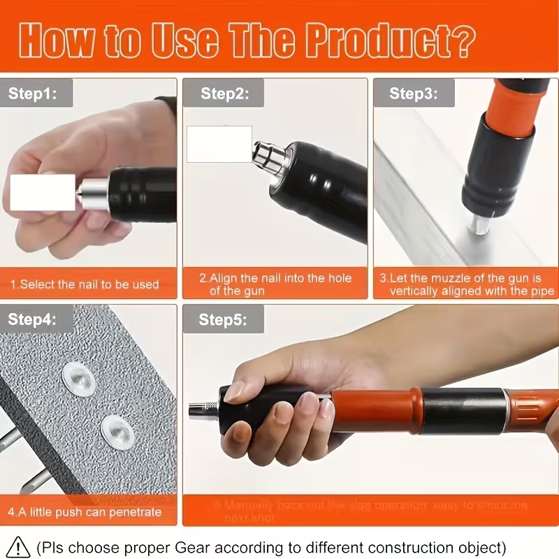 Manual Mini Nail Gun for Cement Wall | Low Noise Air Nailer Tool | Lightweight Wall Nail Machine | 10 PCS Nails