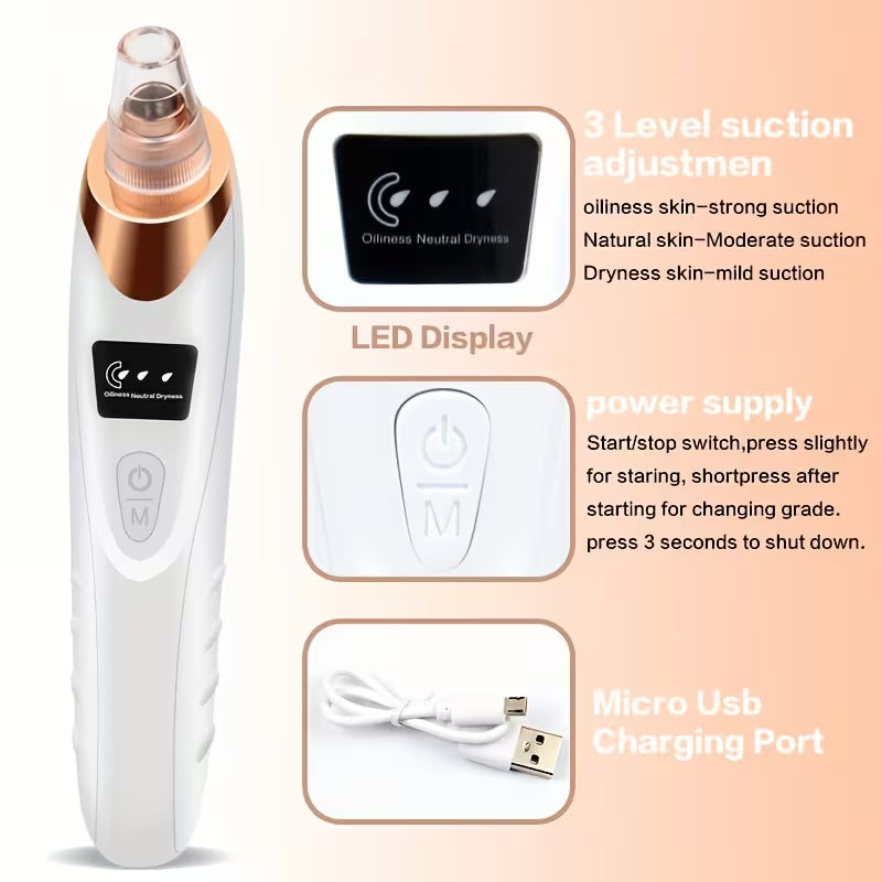 ✨ Multifunctional Cleaning Instrument – Electric Blackhead Remover & Pore Vacuum | 5 Suction Levels | 6 Replaceable Heads | USB Rechargeable