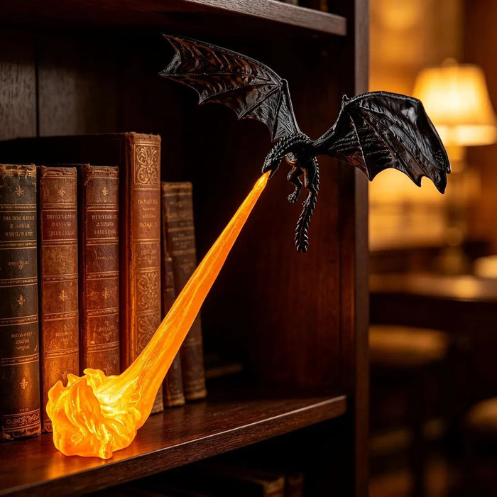 Dragon Fire Bookshelf Lamp – Glowing Flame LED Night Light for Shelf, Desk & Room Decor