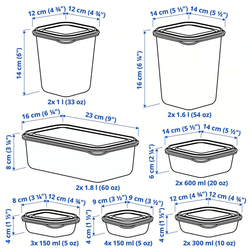 17-Piece Food Storage Container Set with Lids – Reusable Airtight Kitchen Organizers